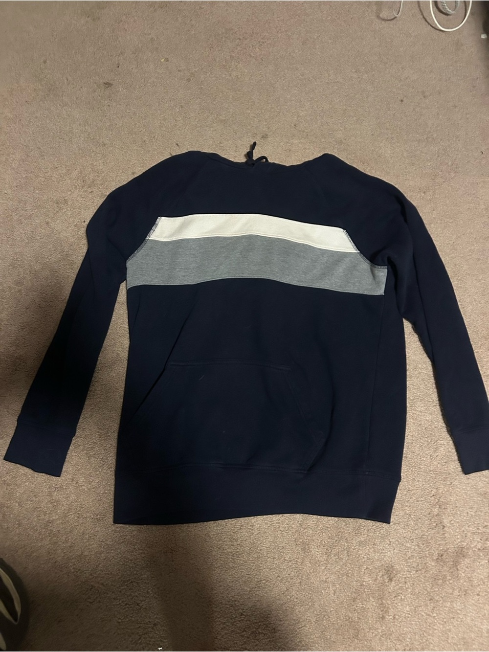 Madewell Navy Crewneck Colorblock Pullover with Front Pocket